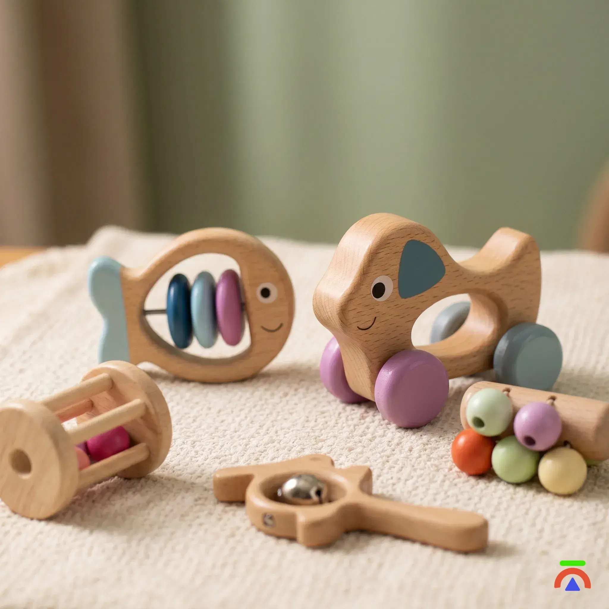 Wooden Baby Rattle Set - Classic 5-Piece - Image 1
